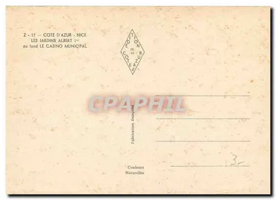 Les Jardins Albert — no fundo o Casino Municipal — Côte d'Azur, Nice — edição Z-17 — Verso