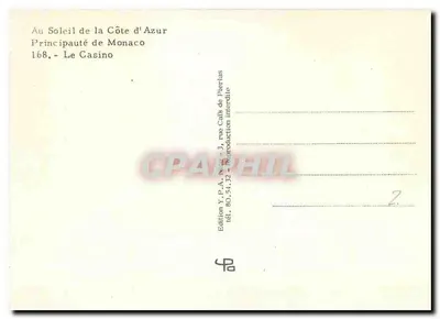 Het Casino van Monaco — Prinsengraaf van Monaco — Uitgave Y.P.A. Nice — Achterkant