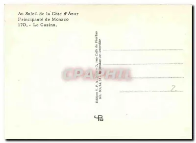 O Casino de Mônaco — noite — edição Y.P.A. Nice — Verso