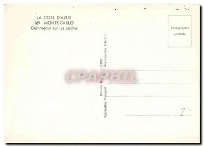 Jardins de Monte-Carlo — Contraluz sobre os jardins — Éditions Française, NICE — Verso