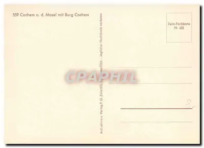 Cochem a. d. Mosel — vista com a Burg Cochem — editor Zeitz-Farbkarte FK 622 — Verso