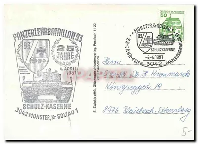 Panzer Lehr Battalion 93 — 25º Aniversário — Schulz-Kaserne, Munster, Kr Soltau — Verso