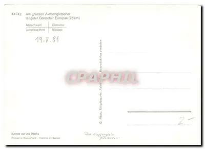 Am grossen Aletschglacier — najdłuższy lód w Europie — wydawca Klopfenstein — Rewers