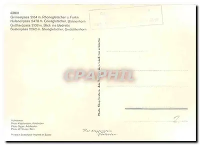 Grimse, Gotthard, Nufenen, Susten — Przejścia i lodowce szwajcarskie — Foto Klopfenstein, Adelboden — Rewers