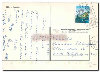 Nendaz — vue aérienne enneigée — Édition PERROCHET S.A. — Verso