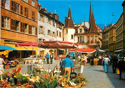 Mercado de Neuchâtel — Place des Halles — Éditions Jeannared, Chaux-de-Fonds