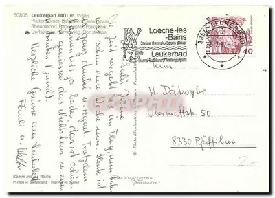 Leukerbad — widok panoramiczny i hotele — wydawca Photo Klopfenstein — Rewers