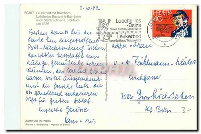 Leukerbad z Balmhorn — widok z 1836 r. według L. Rohbock — wydawca Verlag Klopferstein — Rewers