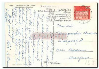 Lämmernhütte — 2548 m — Photo Kriopfenstein, printed in Switzerland — Back