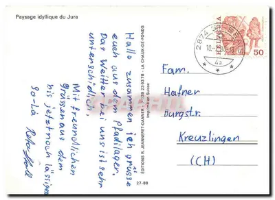 Paisagem idílica do Jura — Edições R. Jeanneret-Danner, n°27-88 — Verso