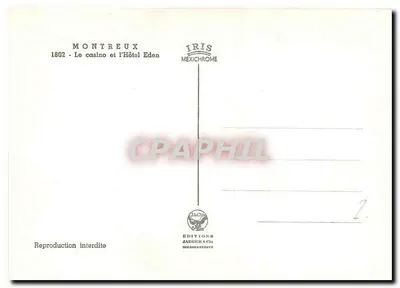 Montreux — O cassino e o Hotel Eden — Edições Jaeghri & Cie — Verso