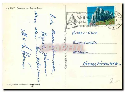 Zermatt z Matterhornem — wydawca A. Pecten-Barberini, nr cw 1267 — Rewers