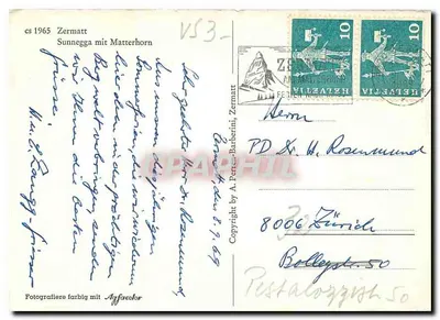 Matterhorn — vista desde Zermatt — editor A. Peren-Barberini, número de série não visível — Verso