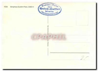 Susten-Pass — jezioro i zasne góry — wydawca A. Hinter-Kulm — Rewers