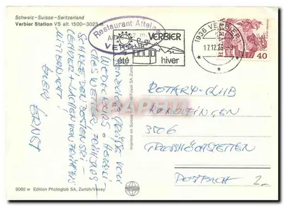 Verbier — Station VS 1500-3023 m — Uitgave Photoglob SA, Zürich/Vevey — Achterkant