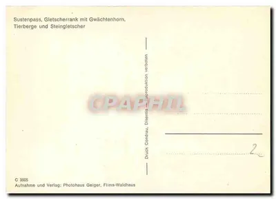 Sustenpass, lodowce i góry — Photohaus Geiger, Flims-Waldhaus, seria C 3505 — Rewers