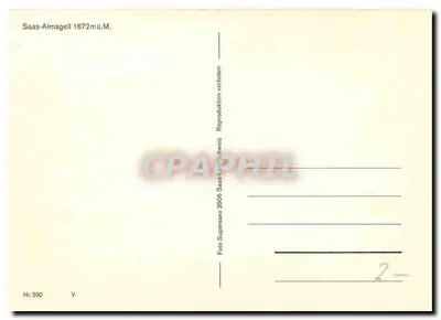 Saas-Almagell — widok jesienny z lasami sosnowymi złotymi — n° 590 — Rewers