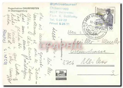 Vista aérea de Churfirsten — Obertoggenburg — editor Foto Gross, n° F 6374 — Verso