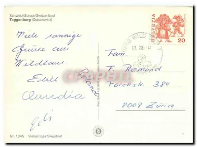 Toggenburg — Saudações do Toggenburg — Toggenburg AG — Verso