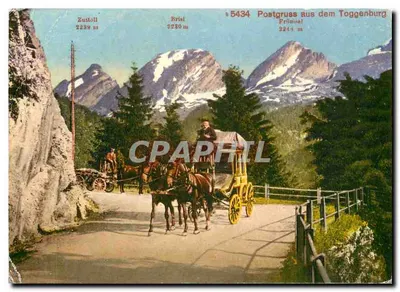 Postgruss aus dem Toggenburg — Vista de montanha com diligência — n° 5434