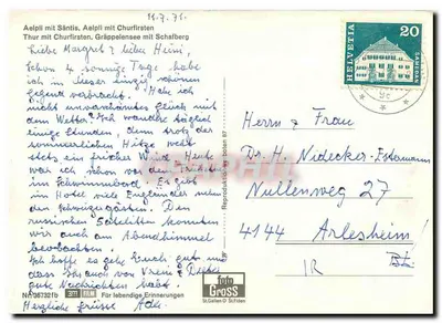 Powitanie z Obertoggenburga — krajobrazy alpejskie — wydawca Gross, St. Gallen, nr 3673fb — Rewers