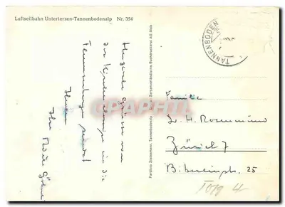 Kabelowiec LUT 3 — Unterterzen-Tannenbodenalp — wydawca Sarganserland AG, nr 354 — Rewers