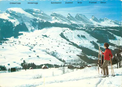 Vista das Alpes suíças — Chäserrugg, Hinterrugg, Schibestoll, Zuestoll, Brisi, Frümsel, Selun — Foto A. Eggenberger, Walzenhausen