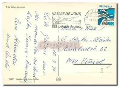 Vache nel prato — Valle di Joux — Stampa Svizzera, n° 12337 — Verso