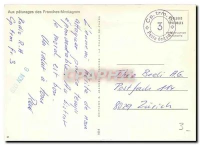 Nos pastos das Franches-Montagnes — Edições M. Jeanne Danner, n°1014 — Verso