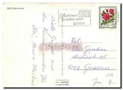 Saint-Imier — vista panorâmica e igreja — Éditions R. Jeanneret-Damétr — Verso