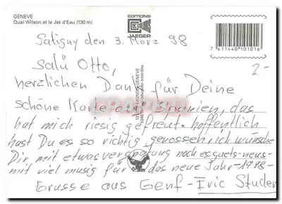 Genebra - Quai Wilson e o Jato d'Água (130 m) — Éditions Jaeger, n° 349 — Verso
