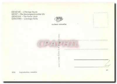 Geneva — The Flower Clock — Linda Color, S.A. no. 3019 — Back
