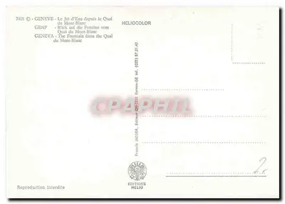 Genebra — O Jato d'Água visto do Quai du Mont-Blanc — Éditions Helio, n° 7018 — Verso