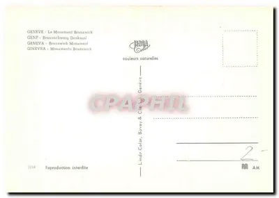 Monumento Brunswick — Genebra — editor Lindo Color, n° 2 — Verso