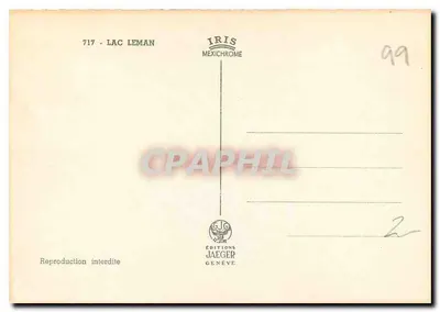 Jezioro Genewskie — turystyczna karta pocztowa — Wydawnictwo Jaeger Genewa, n°717 — Rewers
