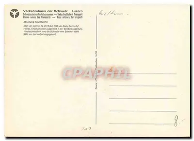 Start kapsuły Gemini — Wyświetlacz Muzeum Szwajcarskiego Transportu, Lucerna — Drukh H. Wälden, N° 655 — Rewers