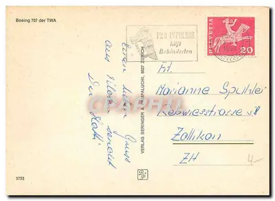 Avião Boeing 707 da TWA — editor Verlag Beringer & Pampaluchi, n° 5733 — Verso