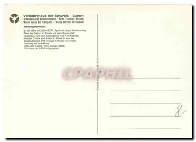 Lançamento da foguete Saturn V — Apollo 11 — Verkehrshaus der Schweiz, Luzern — Verso