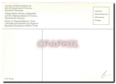 Lançador Ariane — local de lançamento em Kourou, Guiana Francesa — Helvetia 80, Bureau Filatélico Genebra — Verso
