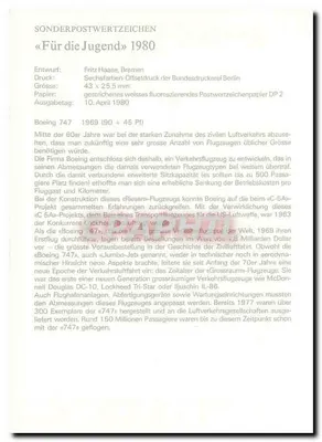 Boeing 747 — Lufthansa — Deutsche Bundespost Für die Jugend — Verso