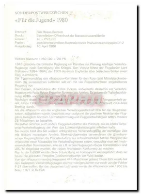 Vickers Viscount 1950 — para a juventude — Deutsche Bundespost Berlin, n° de série 1000 — Verso