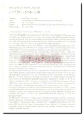 Lockheed Super Constellation 1950 — para a juventude — Deutsche Bundespost, n° 5300 — Verso