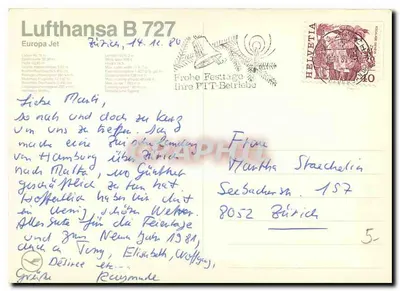 Lufthansa Boeing 727 — Europa Jet — editor Lufthansa, número de série não visível — Verso