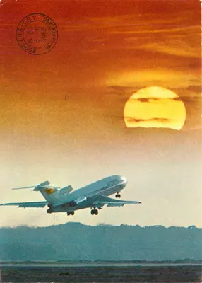 Avião em voo ao pôr do sol — Lufthansa Europa Jet Boeing 727 — edição Lufthansa