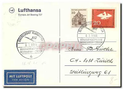 Avião em voo ao pôr do sol — Lufthansa Europa Jet Boeing 727 — edição Lufthansa — Verso