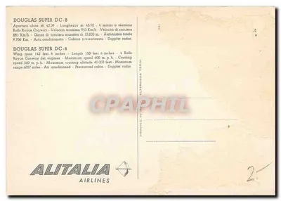 Avion Alitalia Douglas DC-8 — Alitalia Airlines — éditeur Alitalia, n° de série 2 — Verso