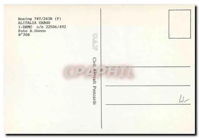 Alitalia Cargo Boeing 747-400 — I-DEMC — CAP Civil Aircraft Postcards N°208 — Verso