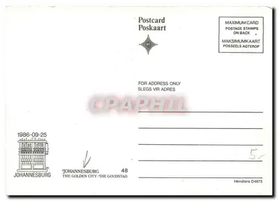 Mineração de Johannesburg — 1986 — editor Hendriers D4875 — Verso
