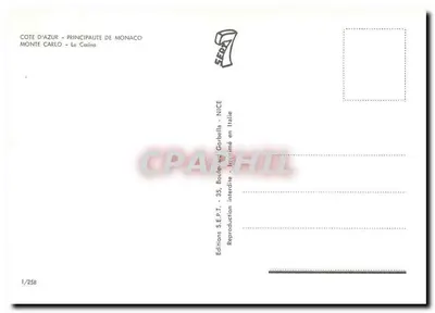 O Casino de Monte-Carlo — Principado de Mônaco — Edições S.E.P.T. - Nice — Verso