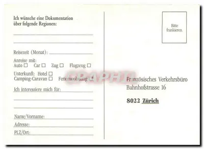 Turystyczna kartka pocztowa Francji — Rewers